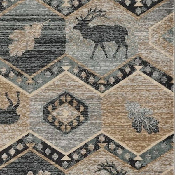 HomeRoots 9' Charcoal Gray and Tan Woodland Lodge Area Rug - Rustic Style, Durable, Easy-Clean for Cozy Spaces 9' X 12' 374424