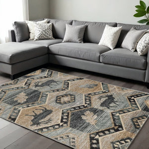 HomeRoots 9' Charcoal Gray and Tan Woodland Lodge Area Rug - Rustic Style, Durable, Easy-Clean for Cozy Spaces 9' X 12' 374424