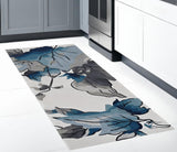 Homeroots 8' Ivory Blue Hand Tufted Oversized Floral Indoor Runner Rug  Polyester 374425