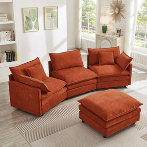 English Elm 105" L-shaped Chenille Sectional with Ottoman Pocket Spring Living Room Sofa Dark Orange W1097S00289