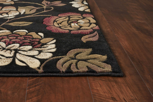 HomeRoots 5' Elegant Black Tan Ivory Floral Area Rug - Timeless Style, Durable, Stain-Resistant, Easy Care 5' X 8' 374498