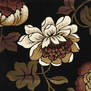 HomeRoots 5' Elegant Black Tan Ivory Floral Area Rug - Timeless Style, Durable, Stain-Resistant, Easy Care 5' X 8' 374498
