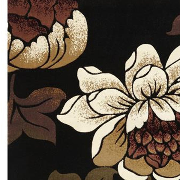 HomeRoots 5' Elegant Black Tan Ivory Floral Area Rug - Timeless Style, Durable, Stain-Resistant, Easy Care 5' X 8' 374498