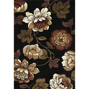 HomeRoots 5' Elegant Black Tan Ivory Floral Area Rug - Timeless Style, Durable, Stain-Resistant, Easy Care 5' X 8' 374498