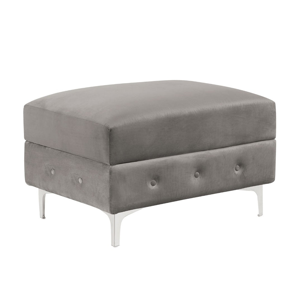 English Elm Transitional Square Ottoman With Chrome-Plated Steel Legs And Button Tufted Gray Flannelette Upholstery B2741P355266-GIGA