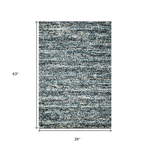 HomeRoots 3' Handwoven Wool Area Rug in Ivory, Blue, and Gray - Perfect for Entryways, Hallways, and More! 3' X 5' 374500