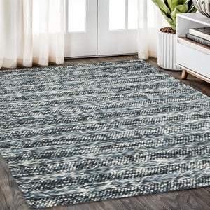 HomeRoots 3' Handwoven Wool Area Rug in Ivory, Blue, and Gray - Perfect for Entryways, Hallways, and More! 5' X 7' 374501