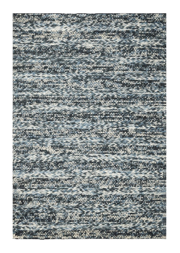 HomeRoots 3' Handwoven Wool Area Rug in Ivory, Blue, and Gray - Perfect for Entryways, Hallways, and More! 5' X 7' 374501