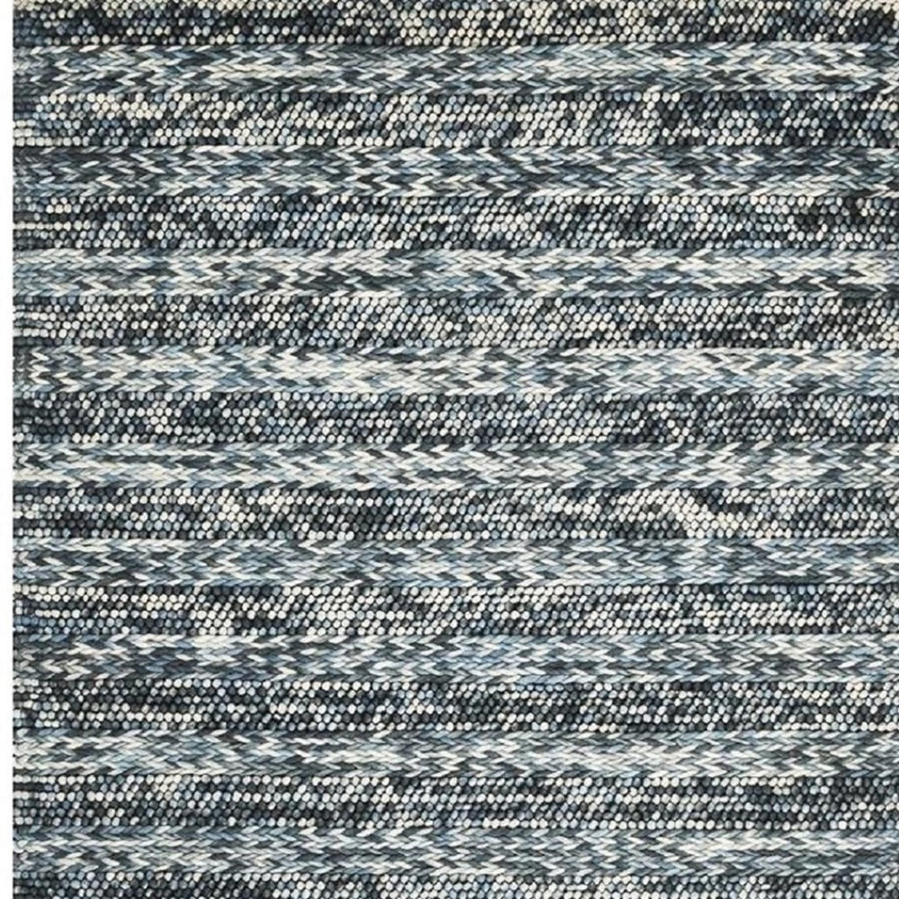 HomeRoots 3' Handwoven Wool Area Rug in Ivory, Blue, and Gray - Perfect for Entryways, Hallways, and More! 5' X 7' 374501