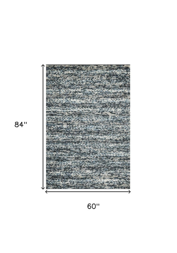 HomeRoots 3' Handwoven Wool Area Rug in Ivory, Blue, and Gray - Perfect for Entryways, Hallways, and More! 5' X 7' 374501