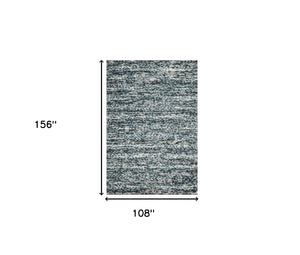 HomeRoots 9' Hand-Woven Wool Area Rug in Ivory, Blue & Gray Stripes - Stylish, Durable, and Unique Design 9' X 13' 374502