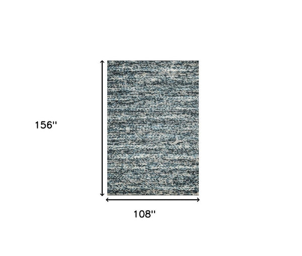 HomeRoots 9' Hand-Woven Wool Area Rug in Ivory, Blue & Gray Stripes - Stylish, Durable, and Unique Design 9' X 13' 374502