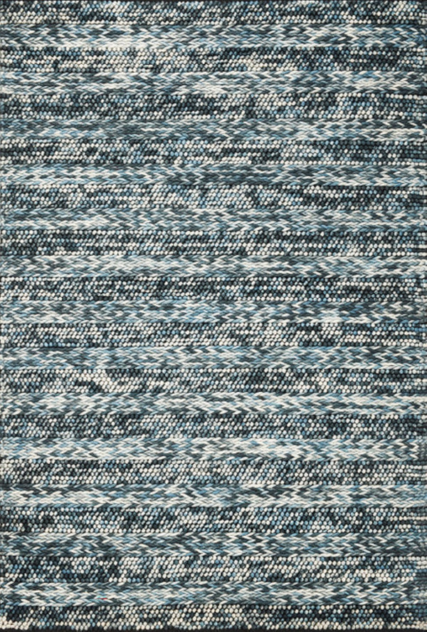 HomeRoots 9' Hand-Woven Wool Area Rug in Ivory, Blue & Gray Stripes - Stylish, Durable, and Unique Design 9' X 13' 374502