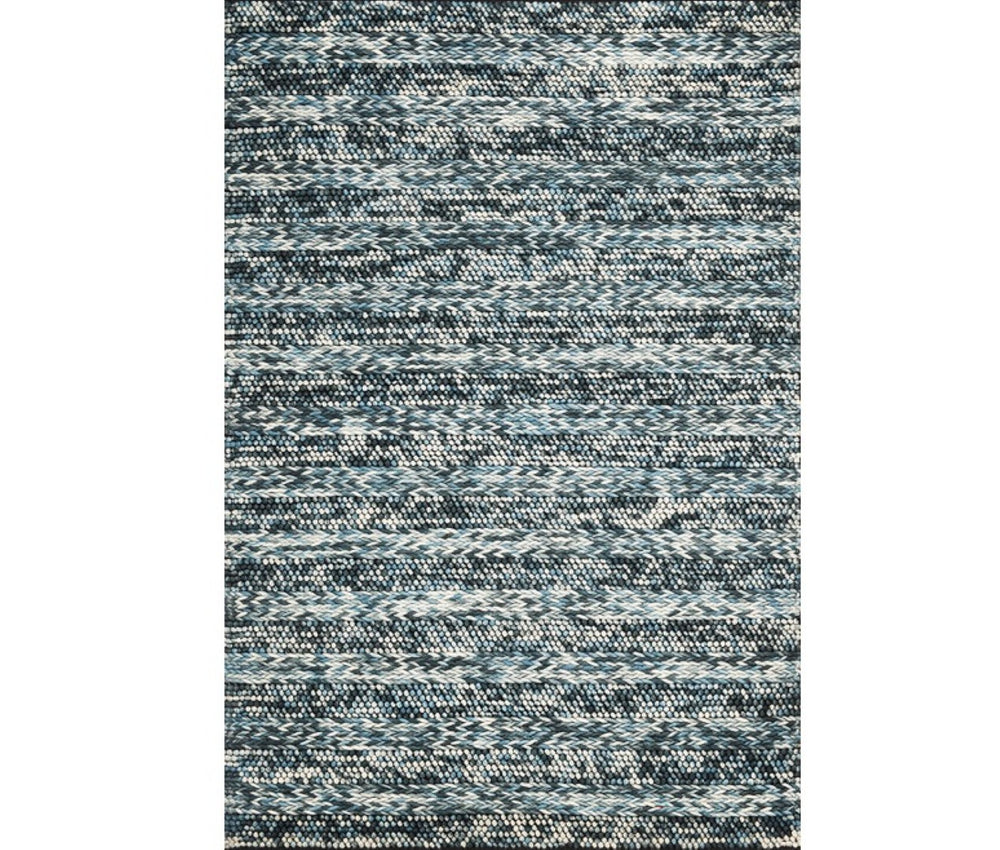 HomeRoots 9' Hand-Woven Wool Area Rug in Ivory, Blue & Gray Stripes - Stylish, Durable, and Unique Design 9' X 13' 374502