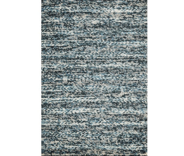 HomeRoots 9' Hand-Woven Wool Area Rug in Ivory, Blue & Gray Stripes - Stylish, Durable, and Unique Design 9' X 13' 374502