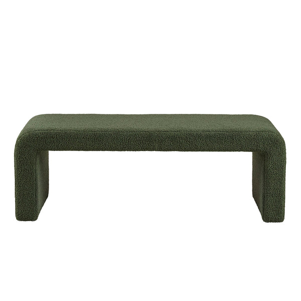 JLA Home INK+IVY - Boucle Modern Waterfall Bench with Textured Bouclé Upholstery, Rounded Corners, Fully Assembled Comfort Green II105-0596