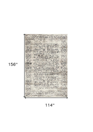 Homeroots 10' X 13' Gray And Ivory Floral Area Rug  Polypropylene 374512