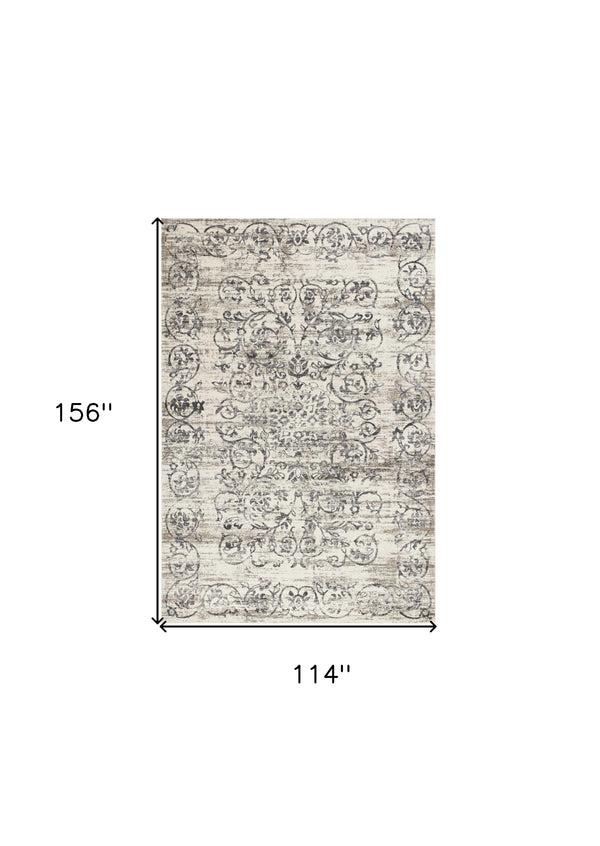 Homeroots 10' X 13' Gray And Ivory Floral Area Rug  Polypropylene 374512