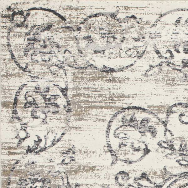 Homeroots 10' X 13' Gray And Ivory Floral Area Rug  Polypropylene 374512