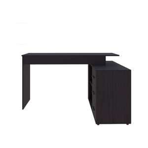 English Elm Concordia L-shaped Home Office Desk with Three Drawers and Modern Black Finish B092P390622