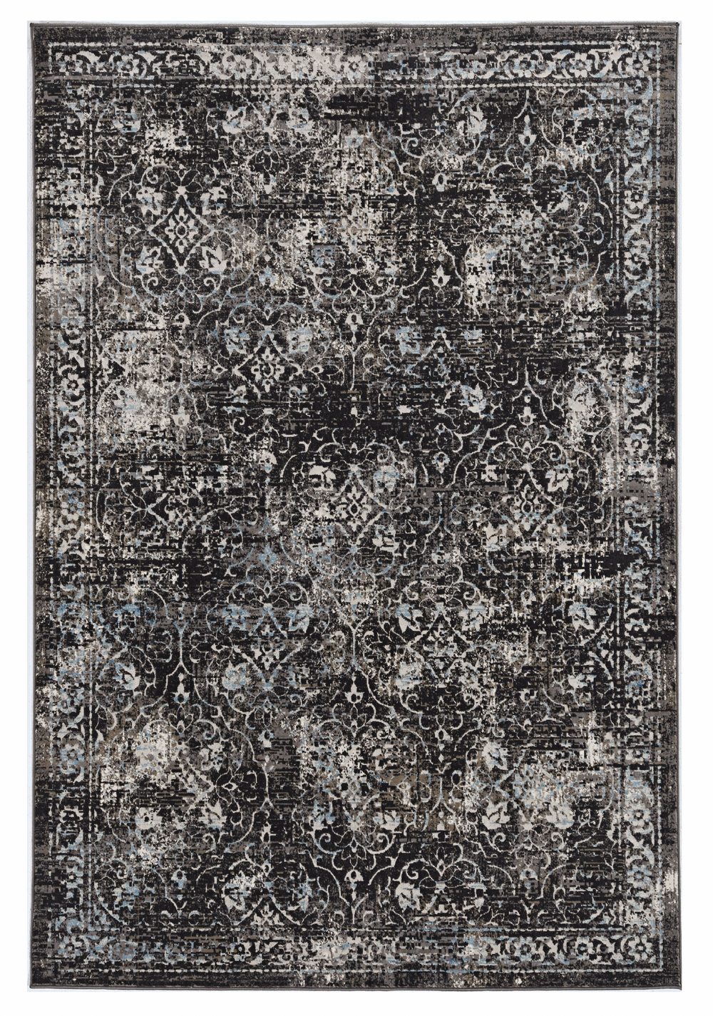 Homeroots 10' X 13' Black Damask Area Rug  Polypropylene 374529