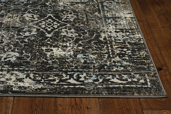 Homeroots 10' X 13' Black Damask Area Rug  Polypropylene 374529