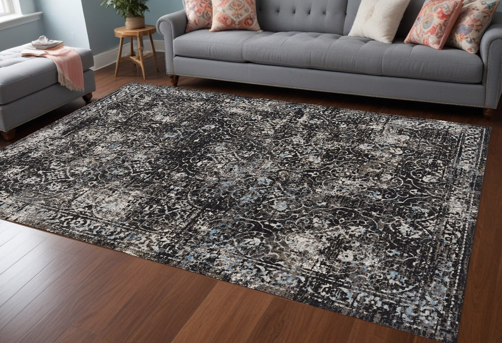 Homeroots 10' X 13' Black Damask Area Rug  Polypropylene 374529