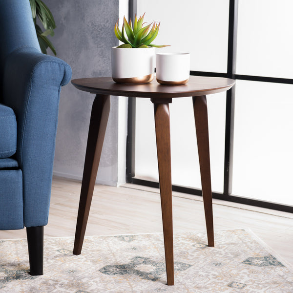 English Elm Christopher Knight Home® - END TABLE Walnut Rubberwood Mid-Century Side Table with Tapered Oval Top & Tripod Legs, 20" x 22.75" 59310.00