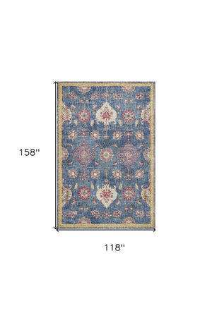 Homeroots 10' X 13' Blue Red And Yellow Floral Area Rug Blue Polypropylene 374546