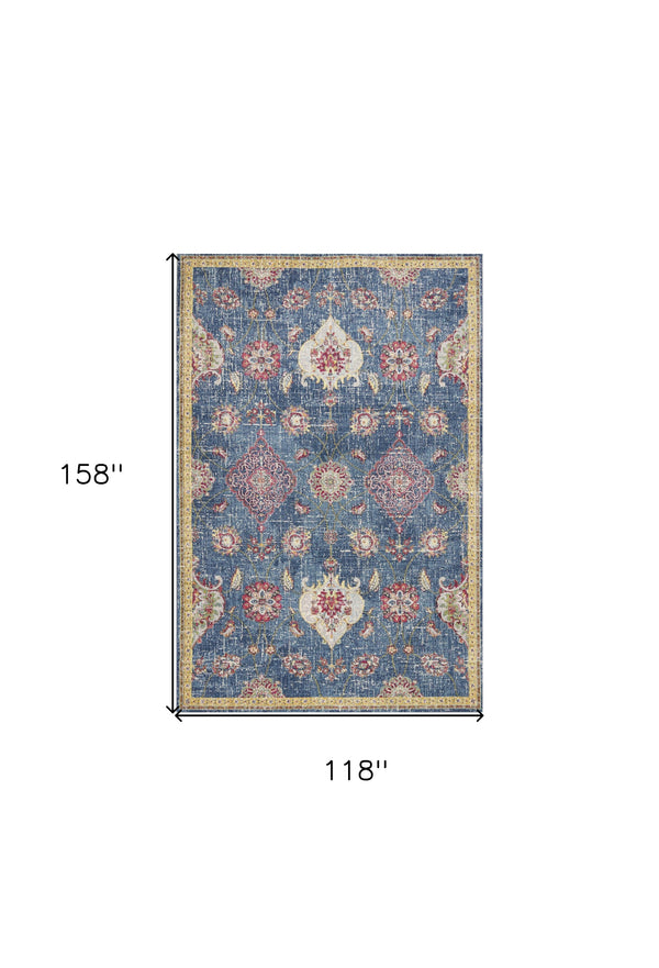 Homeroots 10' X 13' Blue Red And Yellow Floral Area Rug Blue Polypropylene 374546