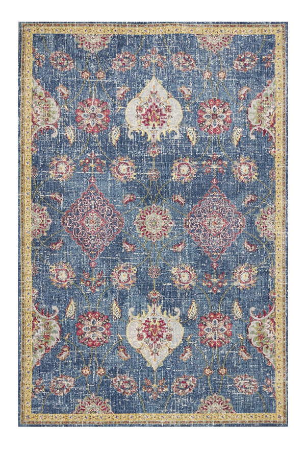 Homeroots 10' X 13' Blue Red And Yellow Floral Area Rug Blue Polypropylene 374546