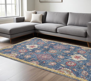 Homeroots 10' X 13' Blue Red And Yellow Floral Area Rug Blue Polypropylene 374546