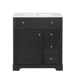 English Elm 30" Bathroom Vanity With Sink Top, Bathroom Vanity Cabinet With Door and Two Drawers, Mdf Boards, Solid Wood, One Package, Black