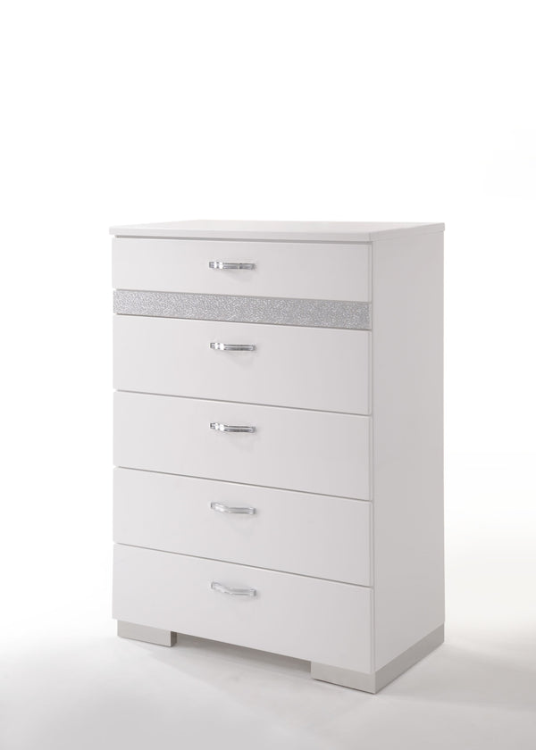 English Elm Naima Glam Six-Drawer Dresser with Felt-Lined Jewelry Organizer, Smooth Glides & Sparkle Accents White 54 L x 20 W x 38 H B2726P261857