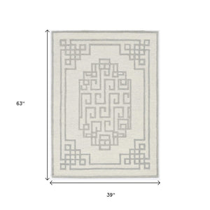 HomeRoots 3' Gray and Ivory Wool Hand-Tufted Area Rug – Artisanal Geometric Design for Modern Spaces 3' X 5' 374673