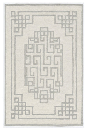 HomeRoots 3' Gray and Ivory Wool Hand-Tufted Area Rug – Artisanal Geometric Design for Modern Spaces 5' X 7' 374674
