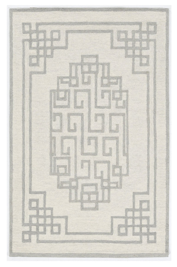 HomeRoots 3' Gray and Ivory Wool Hand-Tufted Area Rug – Artisanal Geometric Design for Modern Spaces 5' X 7' 374674