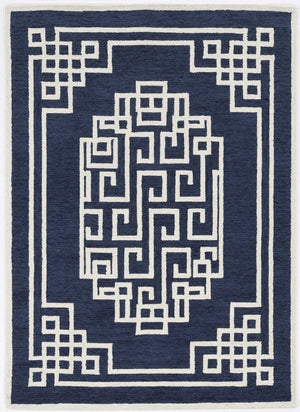 HomeRoots 3' Navy Blue and Ivory Wool Geometric Area Rug - Hand-Tufted Comfort for Modern Living Spaces 3' X 5' 374678