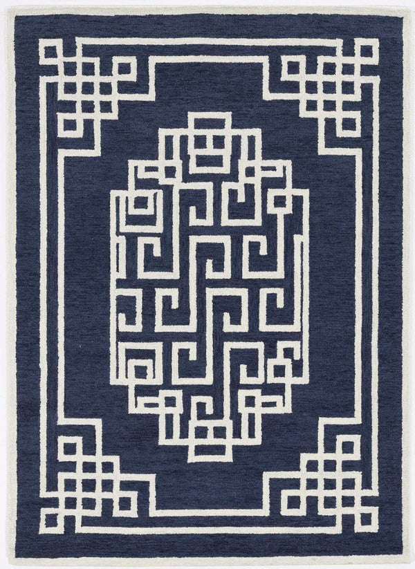 HomeRoots 3' Navy Blue and Ivory Wool Geometric Area Rug - Hand-Tufted Comfort for Modern Living Spaces 3' X 5' 374678