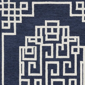 HomeRoots 3' Navy Blue and Ivory Wool Geometric Area Rug - Hand-Tufted Comfort for Modern Living Spaces 3' X 5' 374678