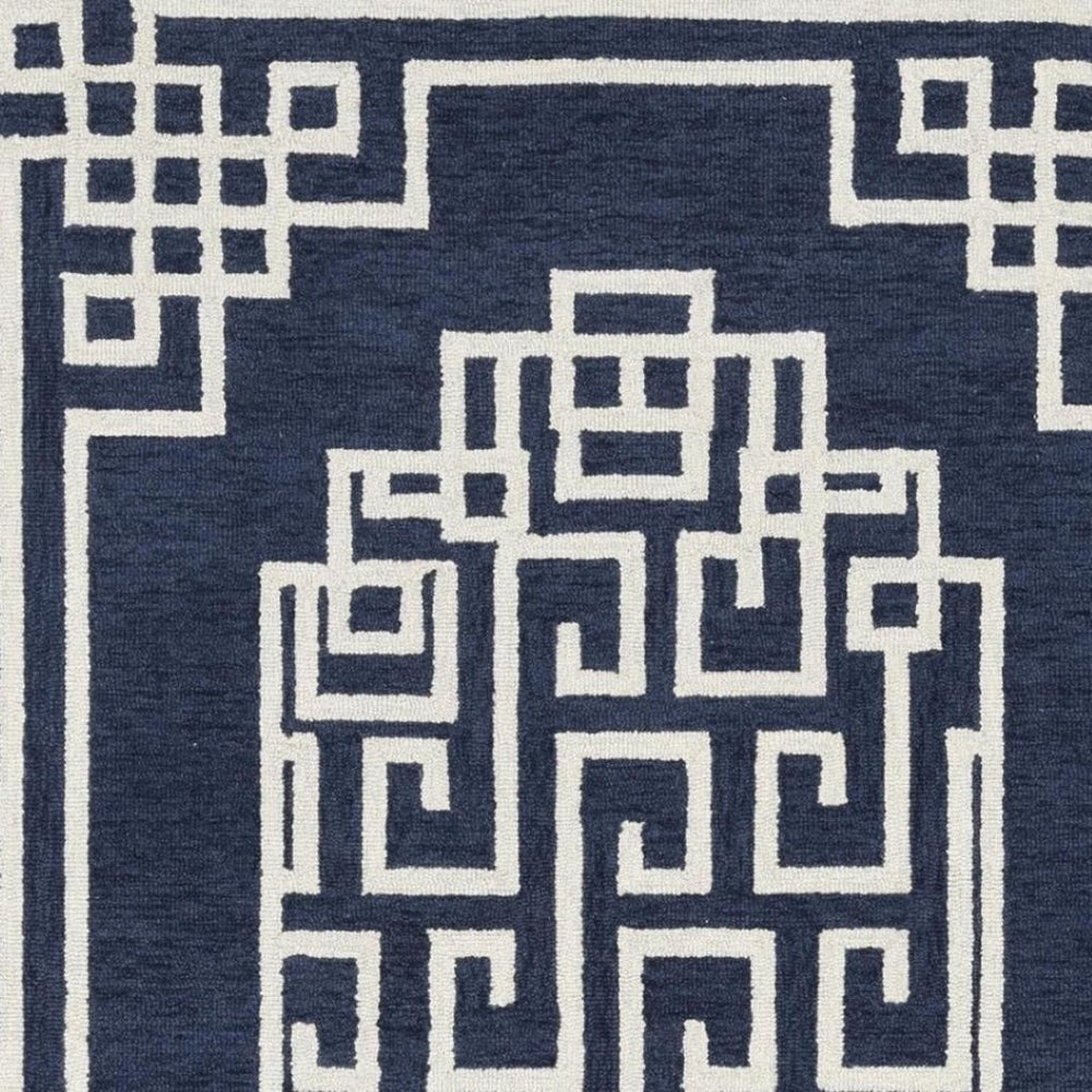HomeRoots 3' Navy Blue and Ivory Wool Geometric Area Rug - Hand-Tufted Comfort for Modern Living Spaces 5' X 7' 374679