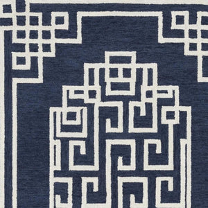 HomeRoots 3' Navy Blue and Ivory Wool Geometric Area Rug - Hand-Tufted Comfort for Modern Living Spaces 5' X 7' 374679