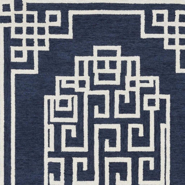 HomeRoots 3' Navy Blue and Ivory Wool Geometric Area Rug - Hand-Tufted Comfort for Modern Living Spaces 5' X 7' 374679