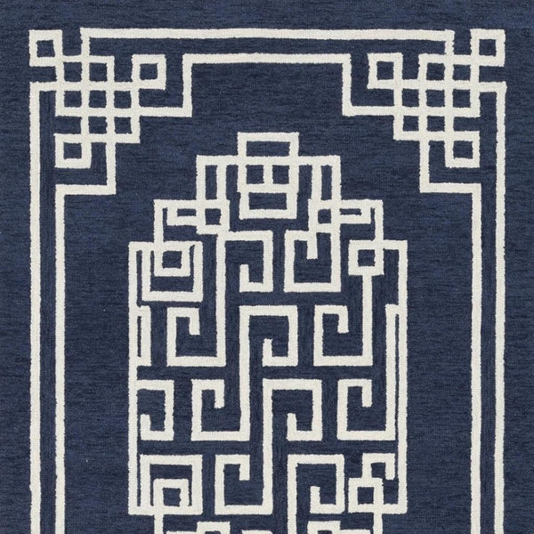 HomeRoots 3' Navy Blue and Ivory Wool Geometric Area Rug - Hand-Tufted Comfort for Modern Living Spaces 5' X 7' 374679