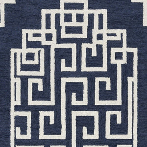 Homeroots 5' X 7' Navy Blue Ivory Hand Tufted Bordered Greek Key Indoor Area Rug  Wool 374679