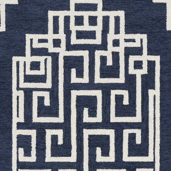 Homeroots 5' X 7' Navy Blue Ivory Hand Tufted Bordered Greek Key Indoor Area Rug  Wool 374679