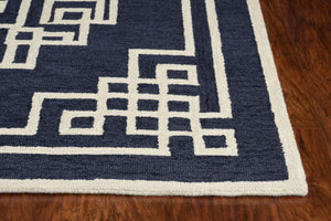 Homeroots 5' X 7' Navy Blue Ivory Hand Tufted Bordered Greek Key Indoor Area Rug  Wool 374679