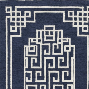 Homeroots 8' X 10' Navy Blue Ivory Hand Tufted Greek Key Medallion Indoor Area Rug  Wool 374680