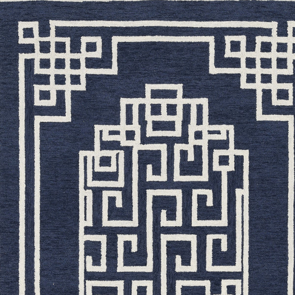 Homeroots 8' X 10' Navy Blue Ivory Hand Tufted Greek Key Medallion Indoor Area Rug  Wool 374680