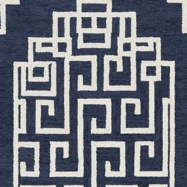 Homeroots 8' X 10' Navy Blue Ivory Hand Tufted Greek Key Medallion Indoor Area Rug  Wool 374680